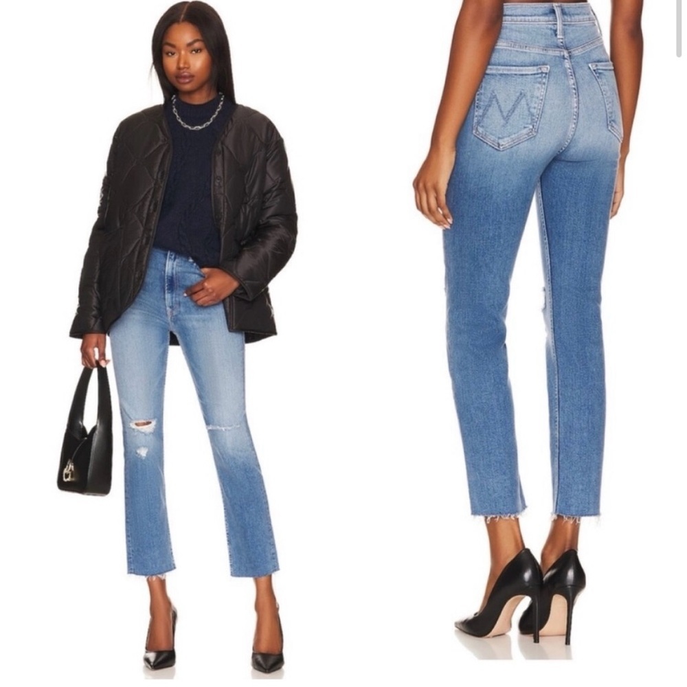 MOTHER High Waisted Rider Ankle Fray Jeans in Party Like a Pirate Size 28